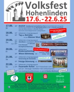 Plakat mit dem Programm des Volksfests in Hohenlinden 2025